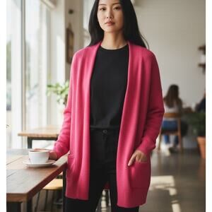 Eileen Fisher Women's 100% Linen Open Cardigan Coral Lightweight SZ XL Boho